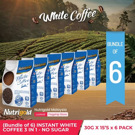 Bundle Of 6 NUTRIGOLD Instant White Coffee 2 In 1 No Sugar 30g X