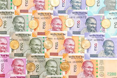 New Indian 10 50 100 200 500 And 2000 Rupees Banknotes And Five Rupee