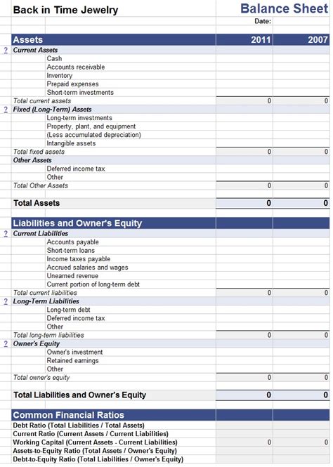 Balance Sheet Excel Template ~ Template Sample