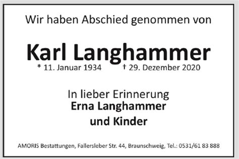 Traueranzeigen Von Karl Langhammer Trauer38 De