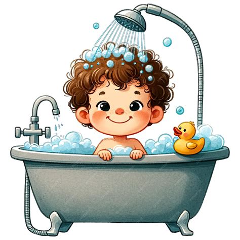 Premium PSD | Watercolor cute boy taking a bath clipart