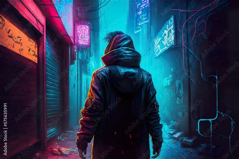 Cyberpunk Hacker in Neon-Lit Back Alley with Bold Aesthetic AI ...