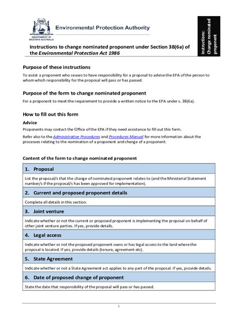 Fillable Online Epa Wa Gov Instructions And Form Change Of Proponent