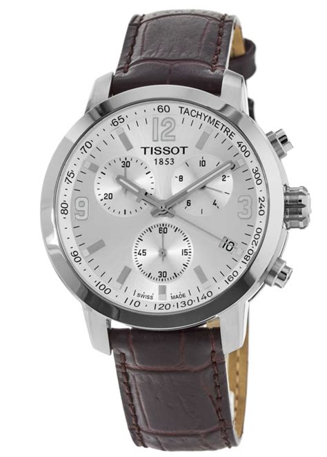 Tissot T Sport PRC 200 Chronograph Silver Dial Brown Leather Strap Men