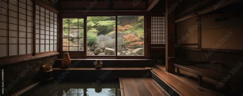 Japanese Hot Spring Bath Hand Edited AI Stock Illustration Adobe Stock
