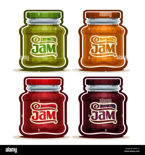 Vector Set Of Fruit Jam In Glass Jars Isolated On White Background