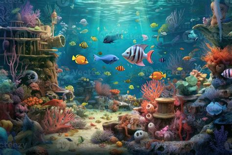 AI Generated Tropical sea underwater fishes on coral reef. Aquarium ...