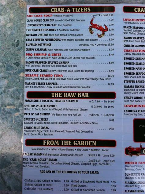 Charleston Crab House Menu, Menu for Charleston Crab House, Peninsular ...