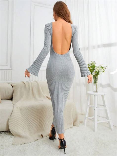 Shein Essnce Robe Moulante Unicolore Dos Nu Mode En Ligne Shein France