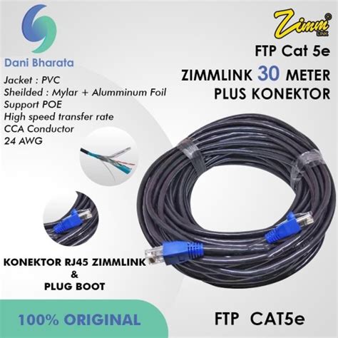 Jual Kabel LAN STP FTP Cat 5e Outdoor CCA Zimmlink Siap Pakai 30 Meter