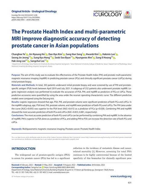 Pdf The Prostate Health Index And Multi Parametric Mri Improve