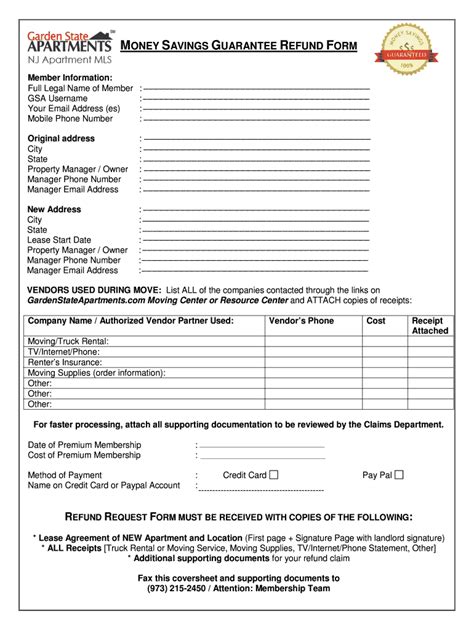 Fillable Online Refund Request Form Garden State Apartments Fax Email