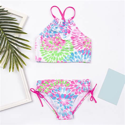 Uublik Girls Bikini Fashion Cute Flowers Print Ruffles Bikini Swimsuit Set Sizes T
