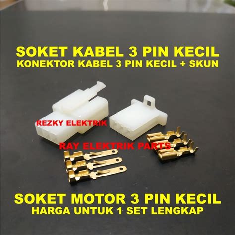 Jual Soket 3 Pin Kecil 1 Set Lengkap Dengan Skun Kabel Socket Kabel