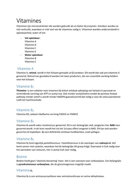 College Aantekeningen Metabolisme En Voeding Vitamines