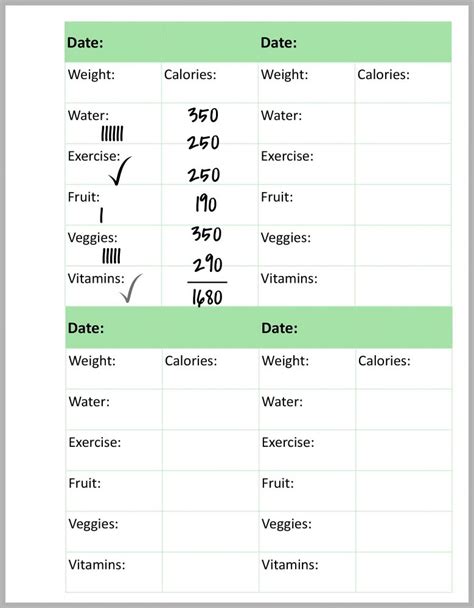 Calorie Counting Chart Printable