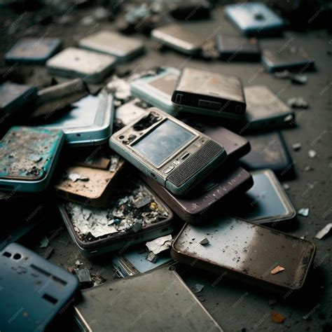 Premium AI Image | A close up of a pile of broken cell phones on a