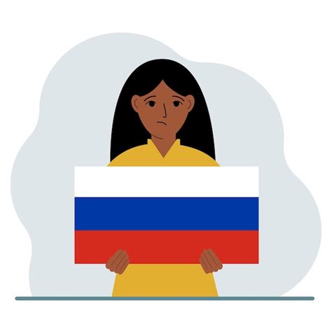 Premium Vector A Woman Holds A Russian Flag In His Hands The Concept