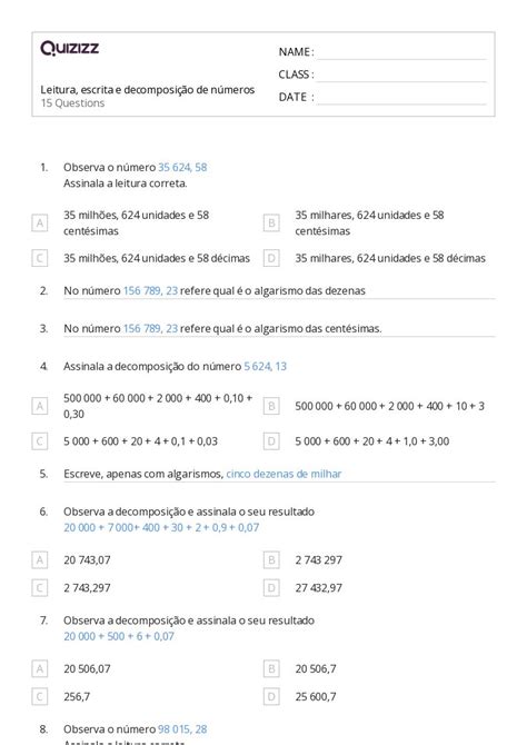 Leitura Imprimível 4ª Série Planilhas Quizizz