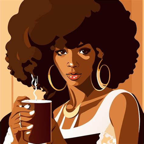 Premium Vector African Woman Drinking Hot Coffee Or Tea Hand Drawn Flat Stylish Cartoon Sticker