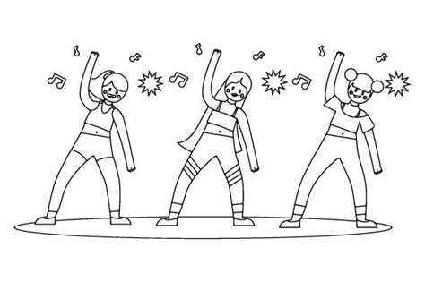 Group Girl Dance Zumba Line Art Svg Cut File By Creative Fabrica