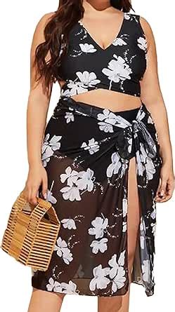 Amazon Plus Size Swimsuit For Women Floral Print Bikini Piece Bathing Suit With Mesh