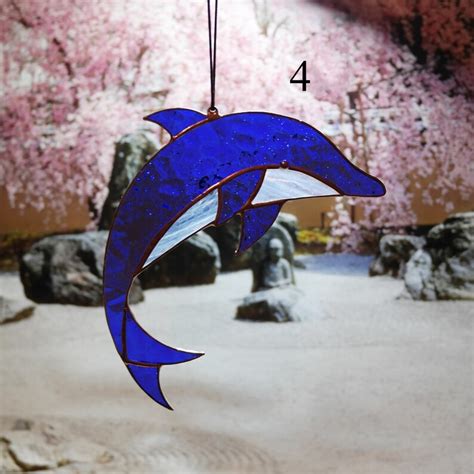 Stained Glass Dolphin Suncatcher Stained Glass Blue Dolphin Etsy