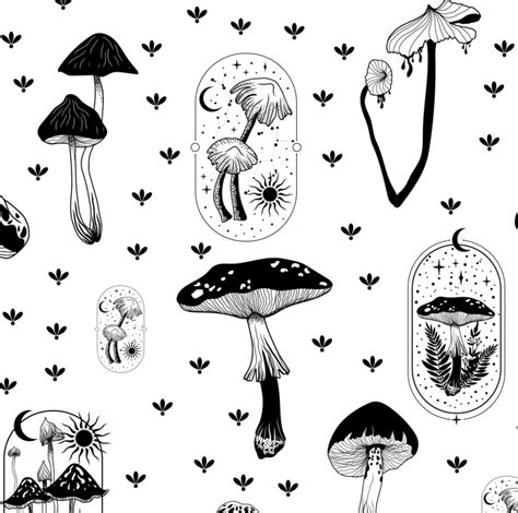 Black and White Modern Mushroom Wallpaper, Mushroom Mural for Kids Room, Peel Stick Wallpaper ...