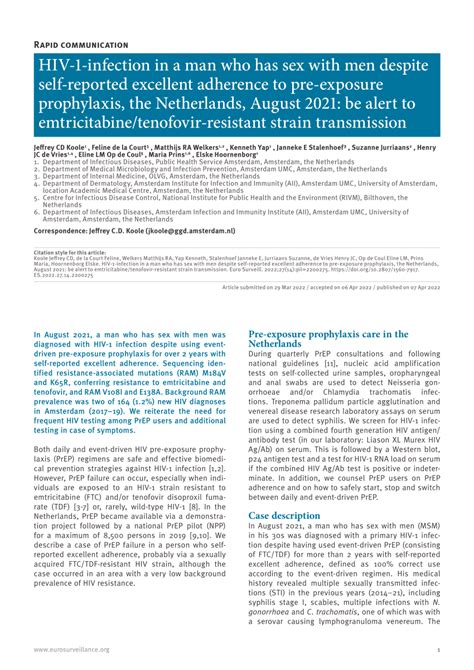 PDF HIV 1 Infection In A Man Who Has Sex With Men Despite Self Reported Excellent Adherence To