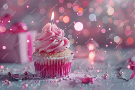 Premium Photo Birthday Background With Pink Birthday Cupcake And Candle Birthday T And Party