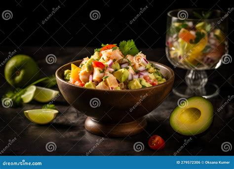 Zesty Ceviche With Chunks Of Marinated Fish Citrus Juices Herbs And