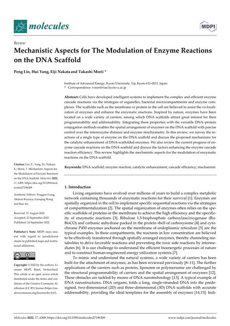 PDF Mechanistic Aspects For The Modulation Of Enzyme Reactions On The