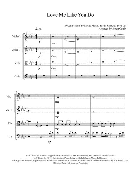 Love Me Like You Do Arr Helen Goatly By Ellie Goulding Sheet Music For String Quartet At