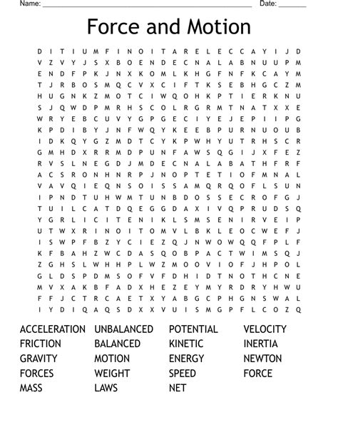 Force Motion Word Search WordMint