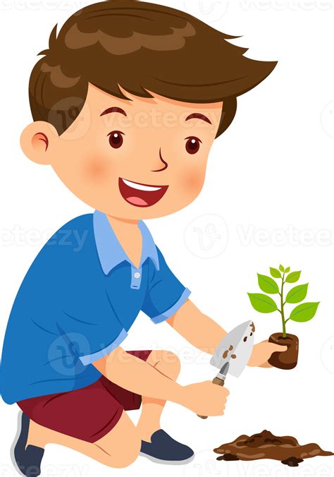 Cute Boy Happy Planting Tree Png