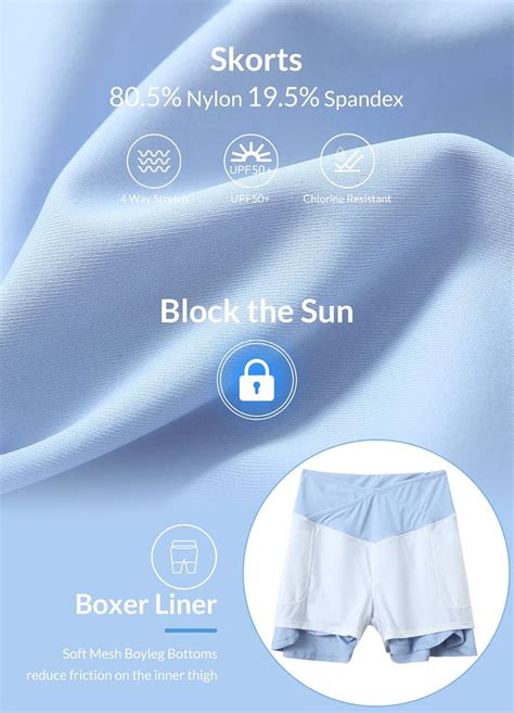 Baleaf Badeshorts Damen Baderock Mit Innenslip High Waist Badehose Kreuz Plissierte Bikini Rock