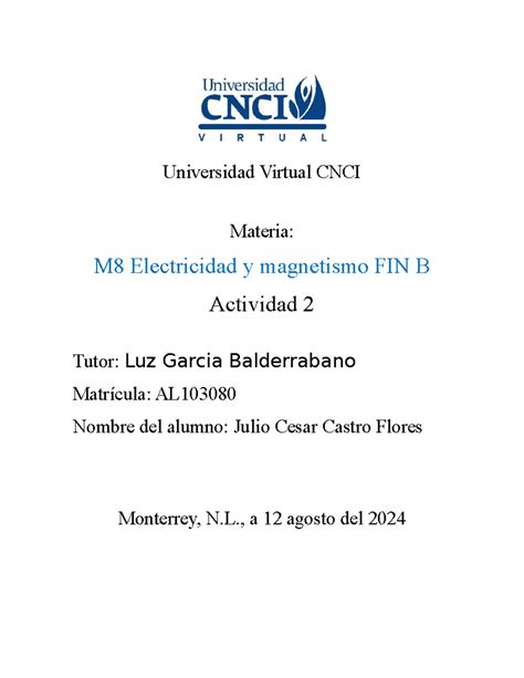 Electromagnetismo Act Universidad Virtual Cnci Materia M