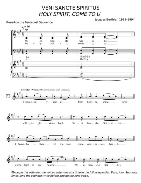 Veni Sancte Spiritus Holy Spirit Come To Us Jacques Berthier Sheet Music For Piano