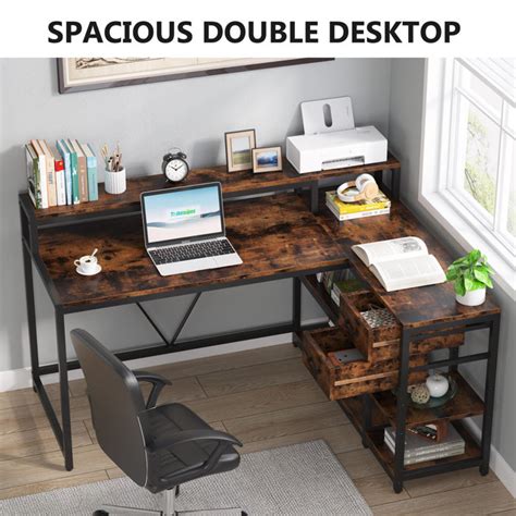 17 Stories Reversible L -Shaped Computer Desk with Monitor Stand ...