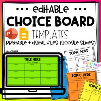 Editable Choice Board Templates | PowerPoint File by Teach and Sip