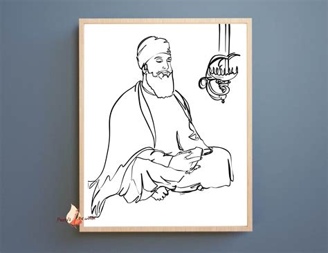 Guru Teg Bahadur Ji Handdrawn One Line Art Poster I Sikh God Wall Arti