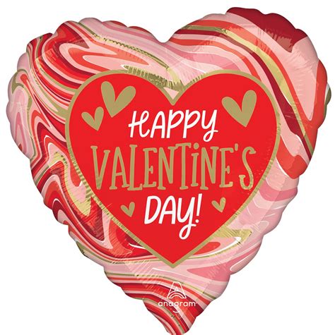 Happy Valentines Day Heart Satin Foil Balloon Pink Red Marble 18