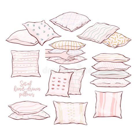 Set Of Hand Drawn Sketch Style Pillows Stock Vector Illustration Of