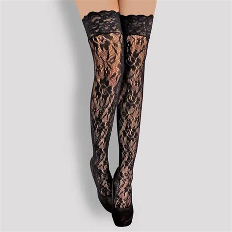 Thigh High Stockings Jacquard Tights Lingerie Fishnet Stocking Sexy Lace Top Suspender Sheer