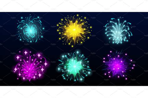 Bright carnival fireworks in night | Graphic Objects ~ Creative Market