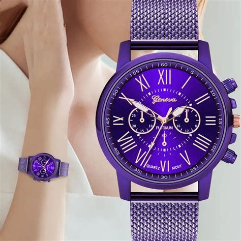 NEW purple Luxury Men's Watch Stainless Steel Dial Casual Bracele Watch ...