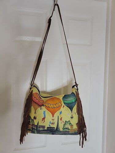 Anuschka Hand Painted Leather Handbag Hot Air Ballon Shoulder Bag Boho Chic EBay