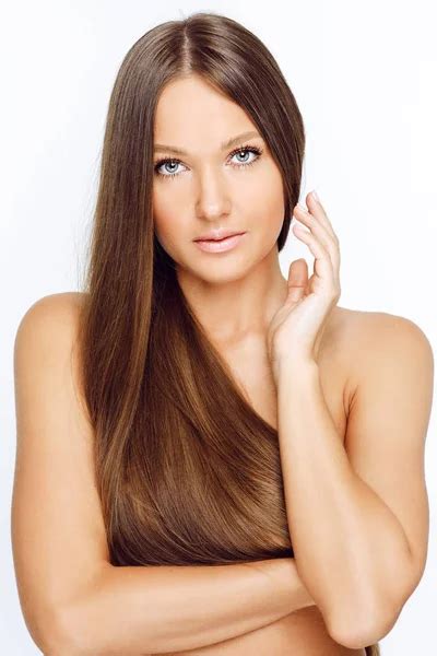 Portrait Naked Woman Long Hair Looking Camera Isolated White Background Stock Photo By Koji Aca