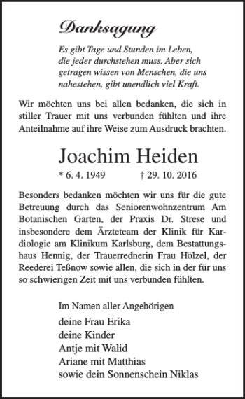 Traueranzeigen Von Joachim Heiden Trauer Anzeigen De