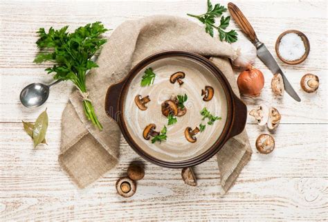 Big Pot Of Soup With Mushrooms Stock Photo Image Of Food Brown 83594612